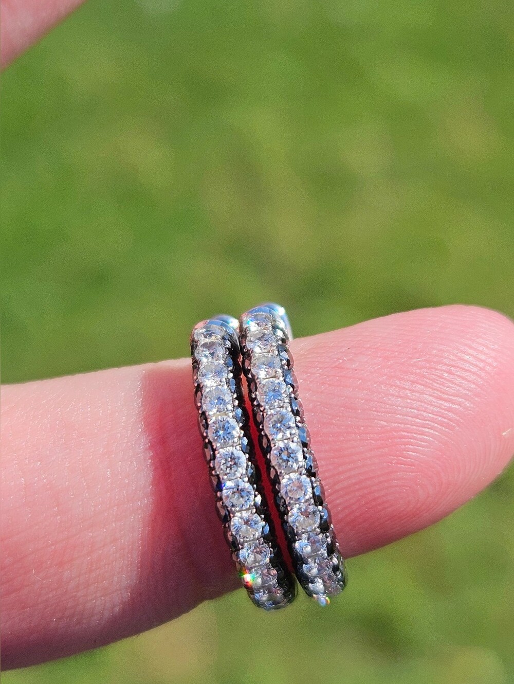 18K White Gold Black & White Diamond Half Eternity Small Hoop Earrings 18mm